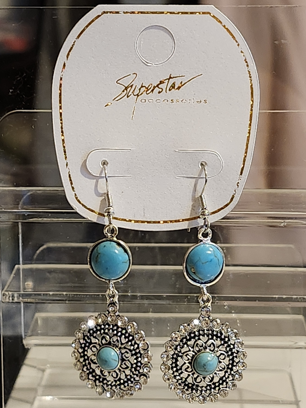 Silver-Tone Turquoise Drop Earrings